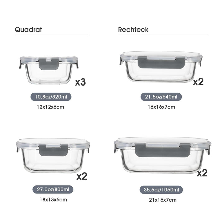 Glas Frischhaltedosen Set 9-teilig Borosilikat luftdicht für Küche - Bild 2