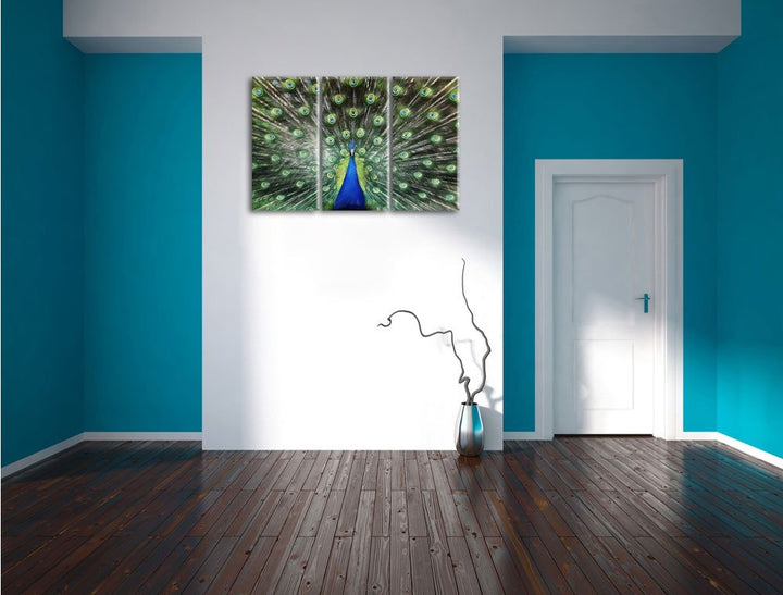 Leinwandbild 3-teilig Pfau Buntstift-Effekt 120x80 cm aufgespannt - Bild 5