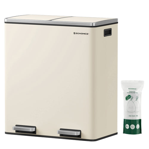 Mülleimer mit Pedal 2x30L Mülltrennung Softclose Metall Mandelfarben