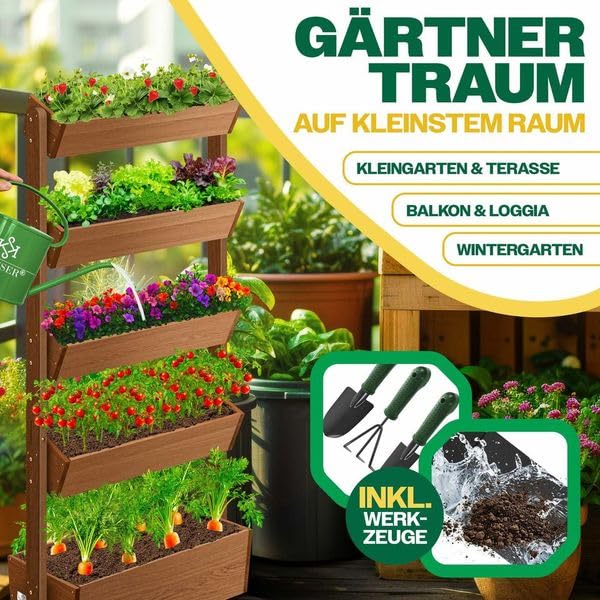 Hochbeet Stufenbeet 5 Etagen Tannenholz mit Gartenvlies &amp; Schaufelset - Bild 7