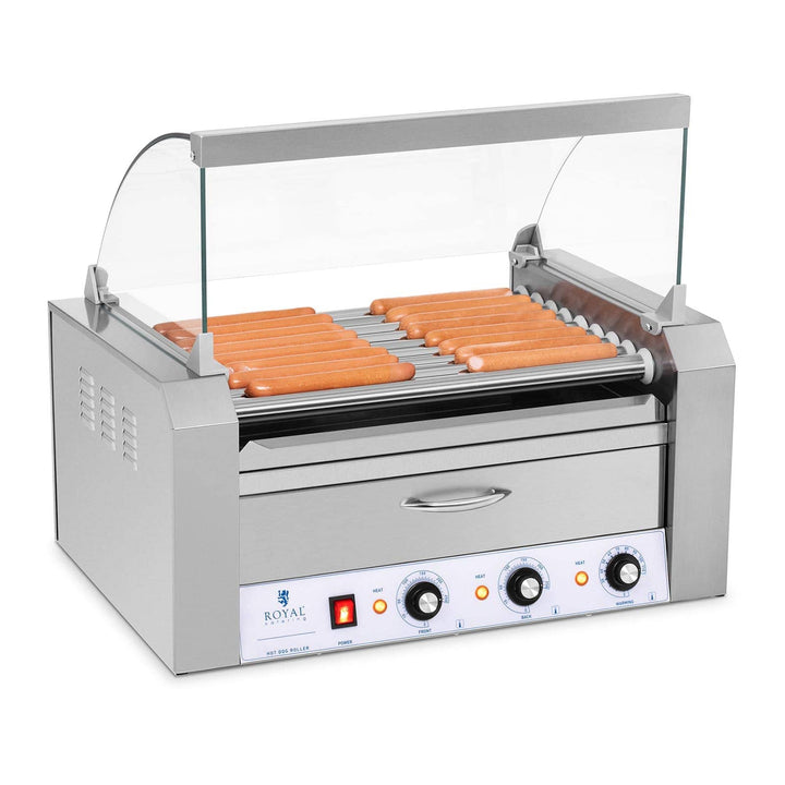 Hot-Dog-Grill Edelstahl 9 Rollen 2 Heizzonen Wärmeschublade 1850W