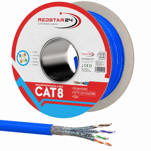 Verlegekabel CAT 8 S/FTP 100m halogenfrei bis 40 Gbit/s