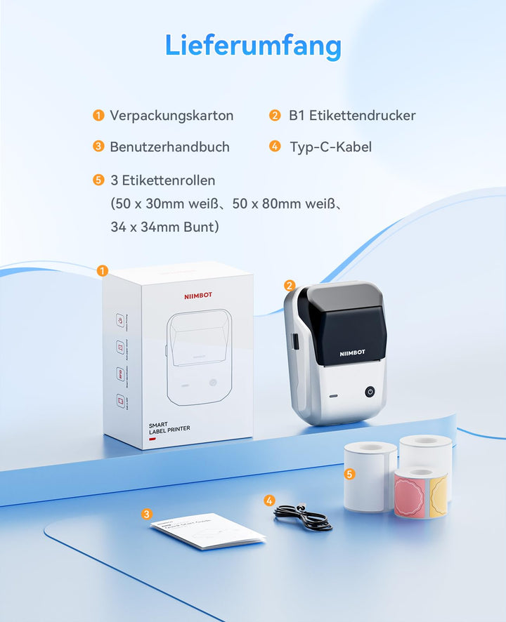 Etikettendrucker Thermodruck Bluetooth 50mm mit 3 Etikettenrollen - Bild 9