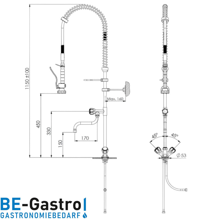 Geschirrbrause Gastro Komplett-Set Edelstahl mit Drehgriff - Bild 4