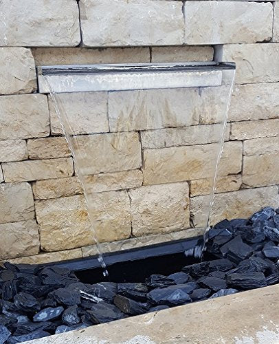 Edelstahl Wasserfall 30 cm mit LED-Beleuchtung warmweiss matt gebürstet