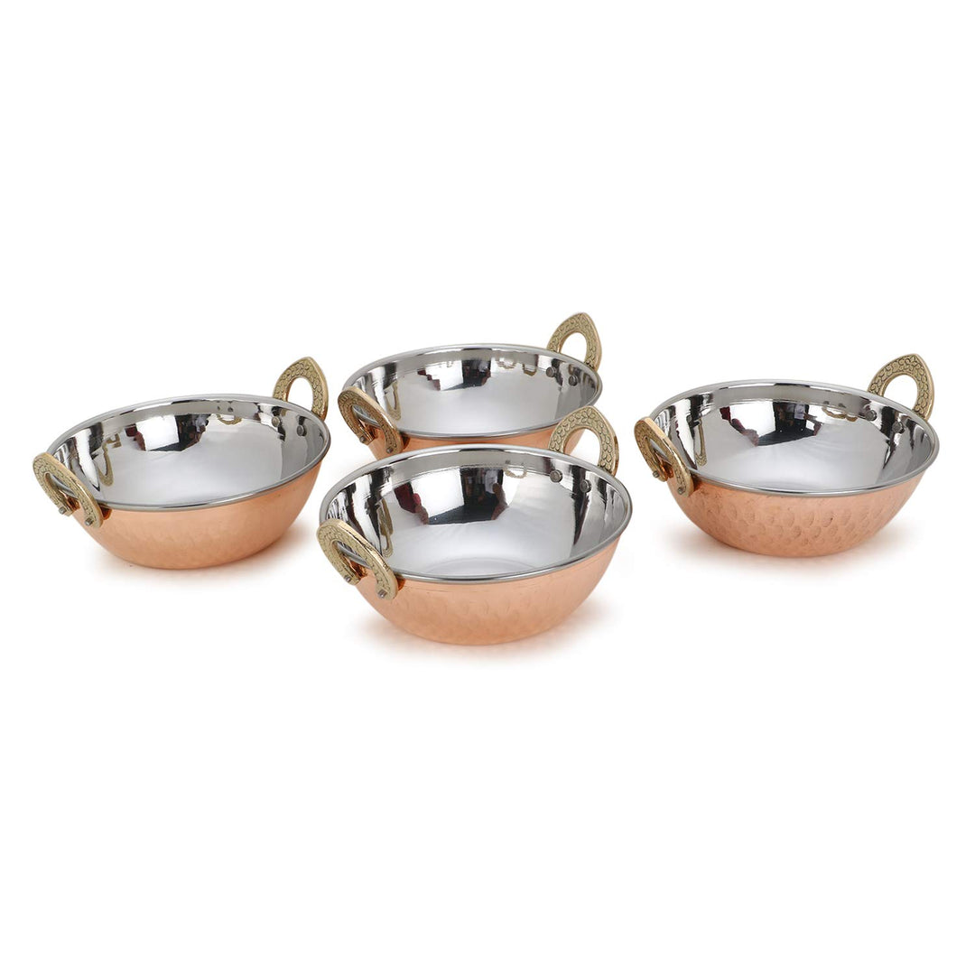 Karahi Servierschalen 4er-Set Kupfer/Edelstahl 13 cm 300 ml