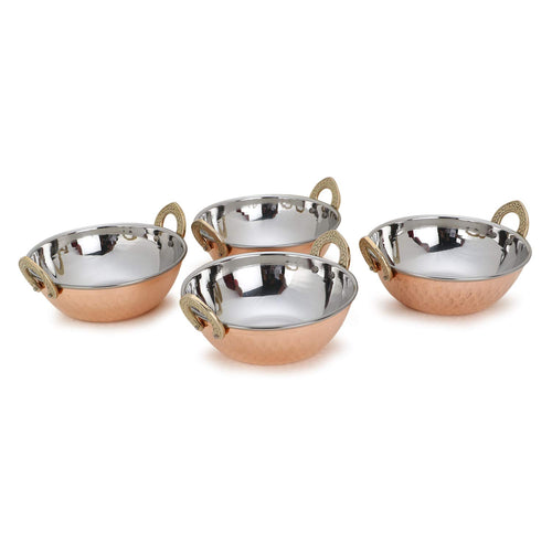 Karahi Servierschalen 4er-Set Kupfer/Edelstahl 13 cm 300 ml
