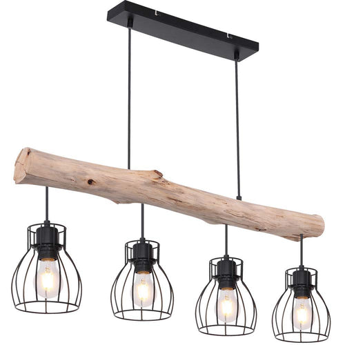 Pendelleuchte Holz-Metall Gitter 4-flammig E27 Retro Esszimmer