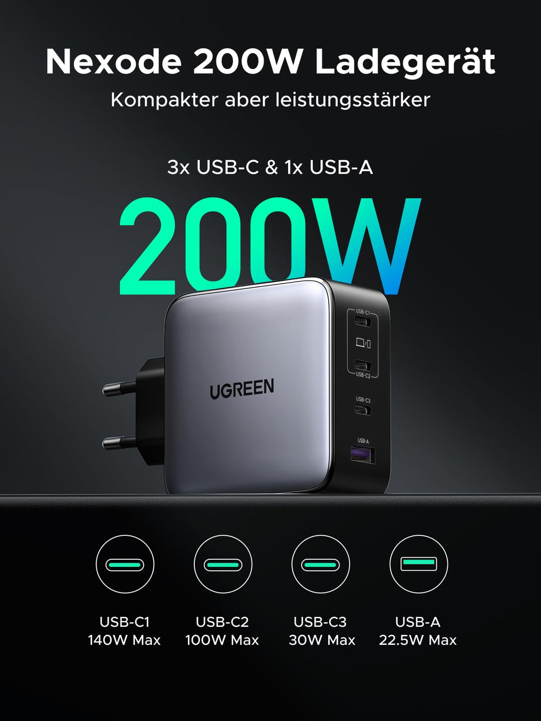 USB-C Ladegerät 200W GaN 4-Port PD3.1 für Laptop &amp; Smartphone - Bild 3