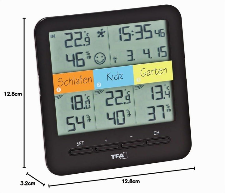 Funk-Thermo-Hygrometer mit 3 Sendern für 4 Räume, Schwarz - Bild 5