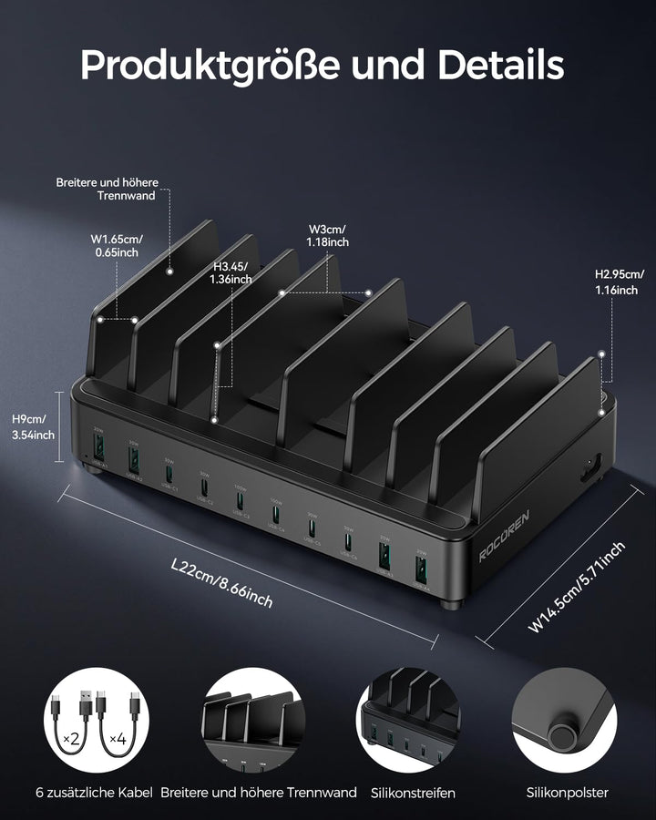 USB-C Ladestation 10-Port GaN PD 100W für Familien &amp; Büro - Bild 5