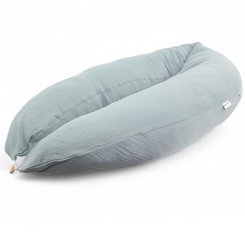 Stillkissen XXL Bio-Baumwolle Musselin Graublau 190 cm mit Füllung
