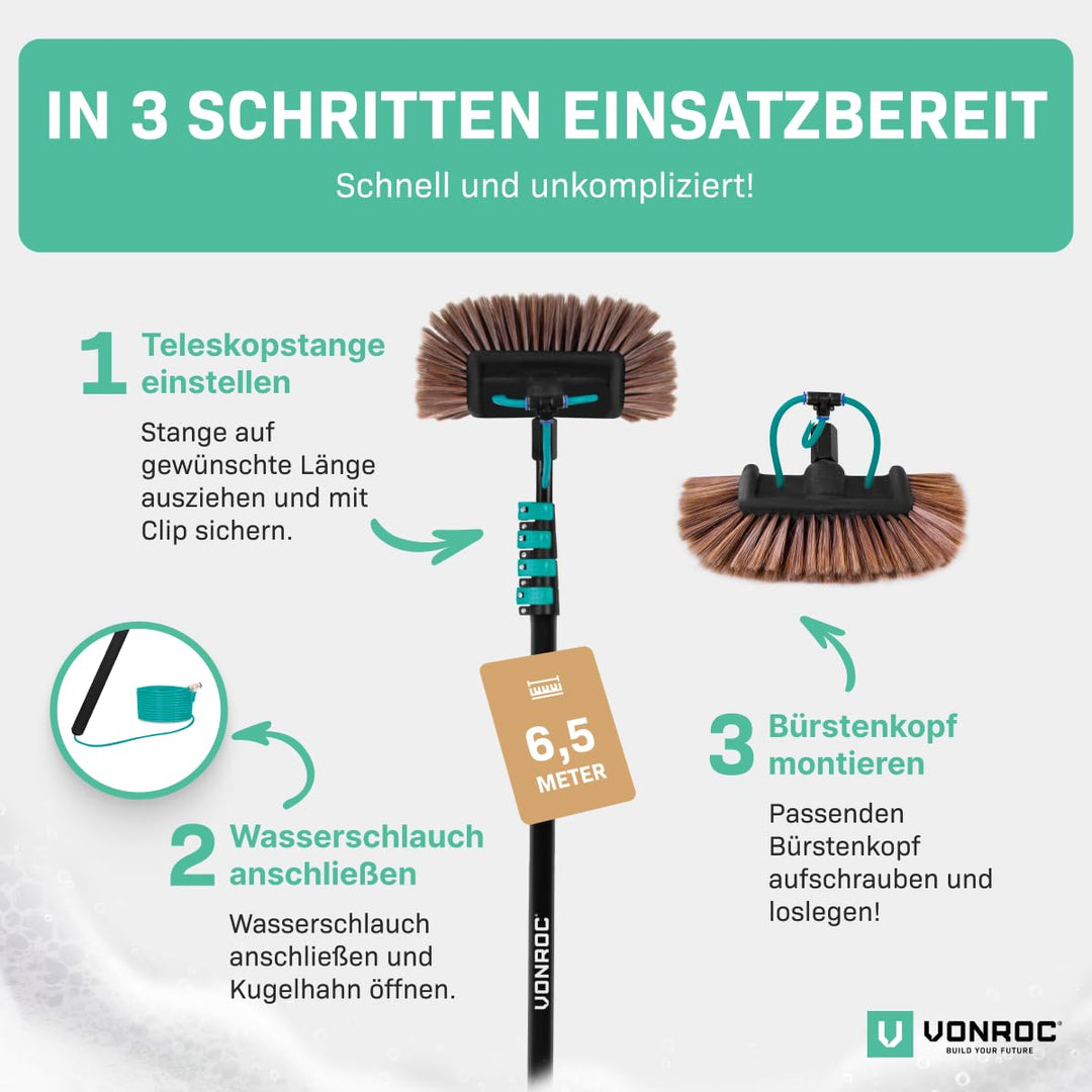Teleskop Waschbürste mit Wasseranschluss ausziehbar 1,6–6,5 m - Bild 4