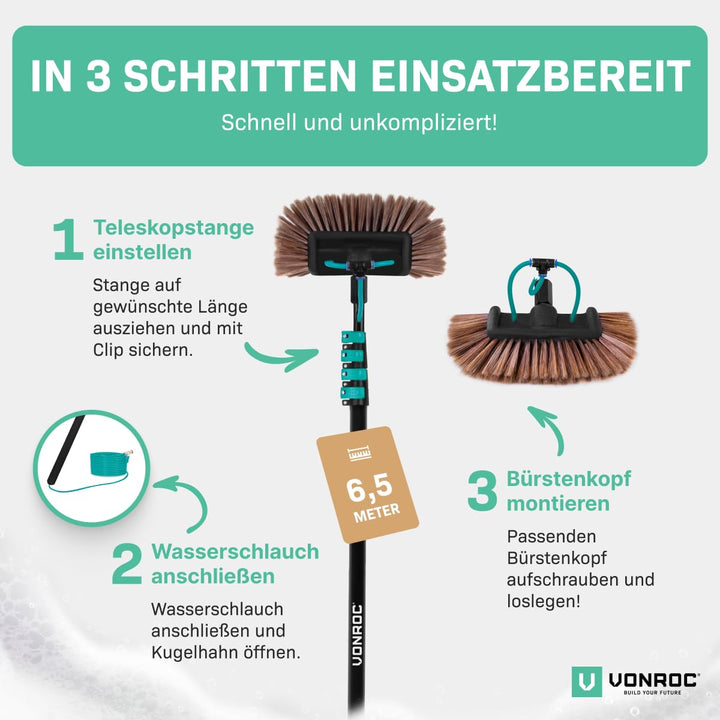 Teleskop Waschbürste mit Wasseranschluss ausziehbar 1,6–6,5 m - Bild 4