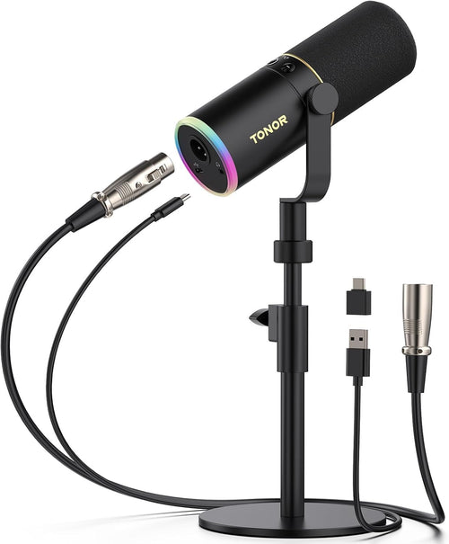 Dynamisches USB/XLR Mikrofon mit RGB Desktop-Ständer für Gaming