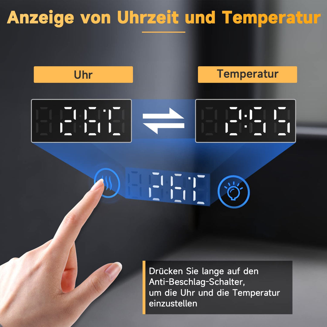 Badspiegel mit LED-Beleuchtung 80x60 cm Uhr Temperatur Antibeschlag - Bild 6