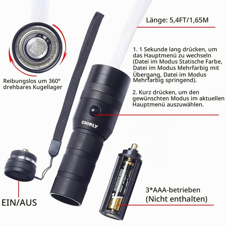 LED Glasfaser-Lichtpeitsche 40 Farbmodi 360° drehbar für Rave &amp; Party - Bild 2