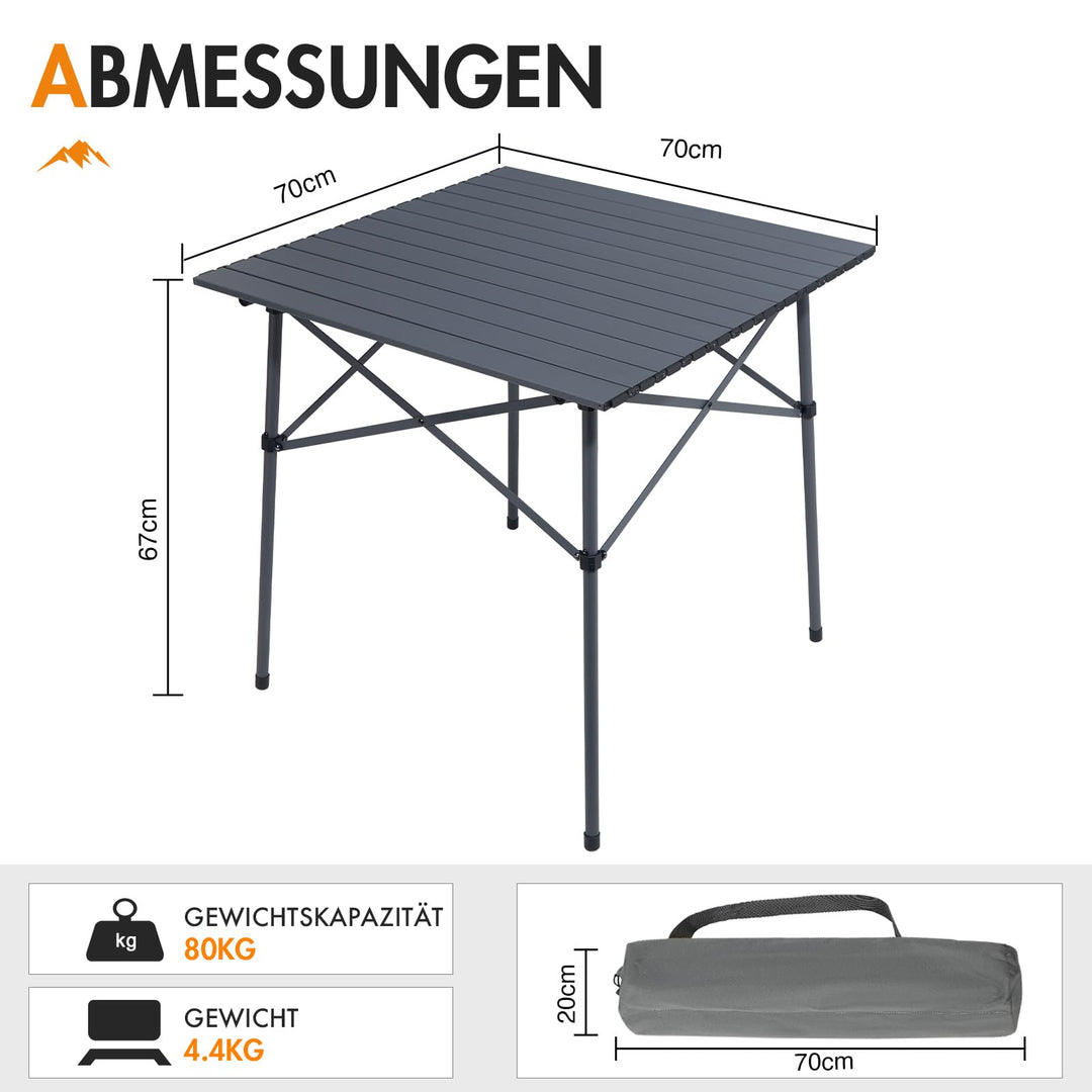 Campingtisch klappbar Aluminium 70x70cm 80kg belastbar mit Tragetasche - Bild 3