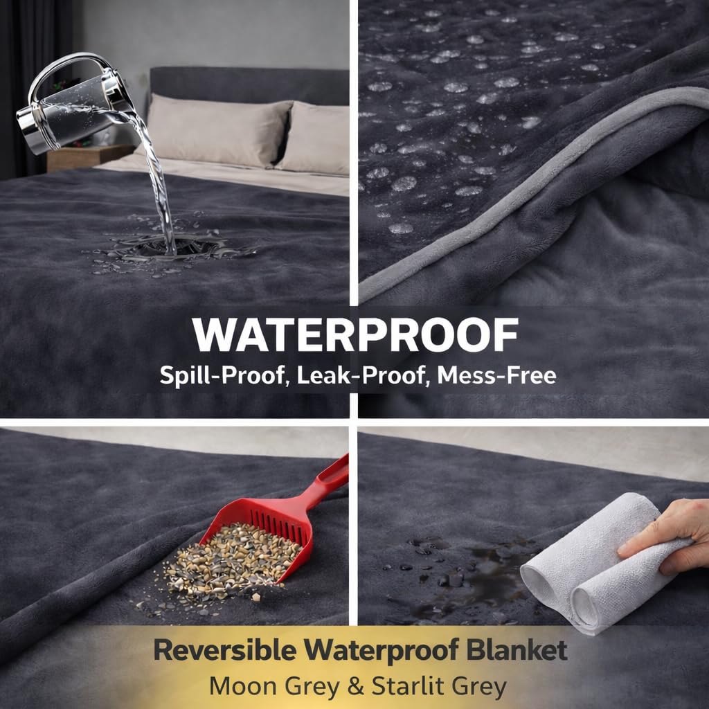Hundedecke wasserdicht wendbar Flanell 203x229cm Dunkelgrau/Hellgrau - Bild 5