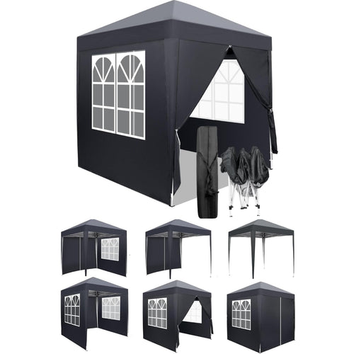 Faltpavillon 2x2m Oxford-Gewebe UV50+ mit 4 Seitenteilen Dunkelgrau