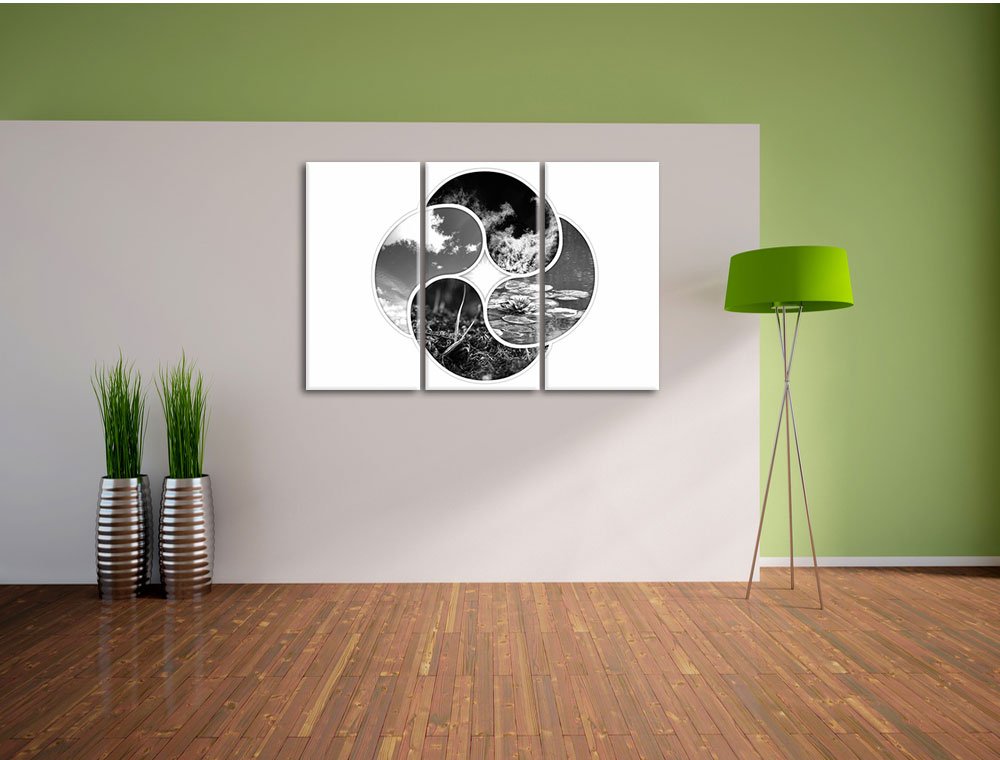 Leinwandbild 3-teilig Vier Elemente Schwarz-Weiss 120x80 cm - Bild 3