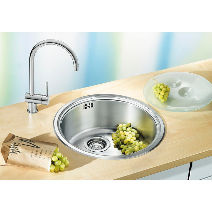 Einbau-Spüle Edelstahl Bürstfinish rund mit Korbventil - Bild 3