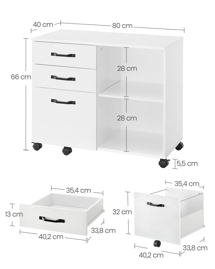 Rollcontainer mit 3 Schubladen und Rollen, Druckerständer Büro - Bild 6