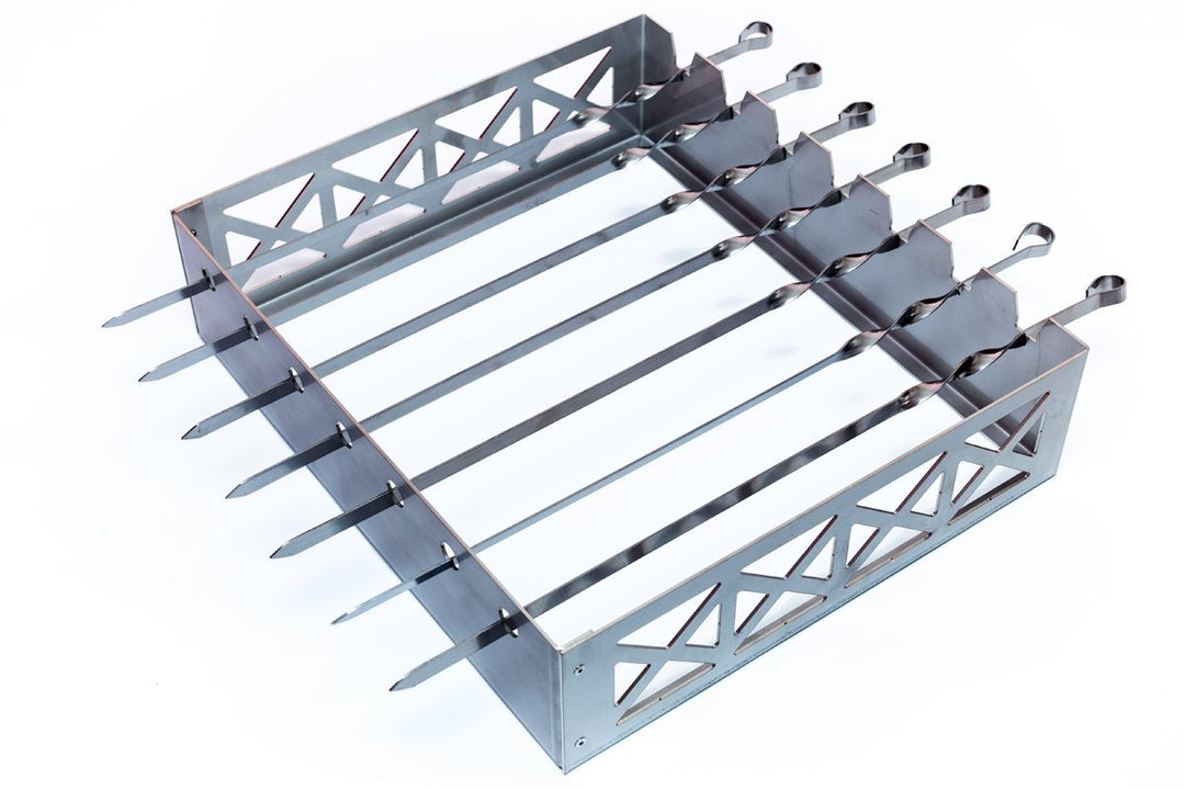 Spießaufsatz Edelstahl 40x35cm Kebabgrill Set mit 7 Grillspiessen