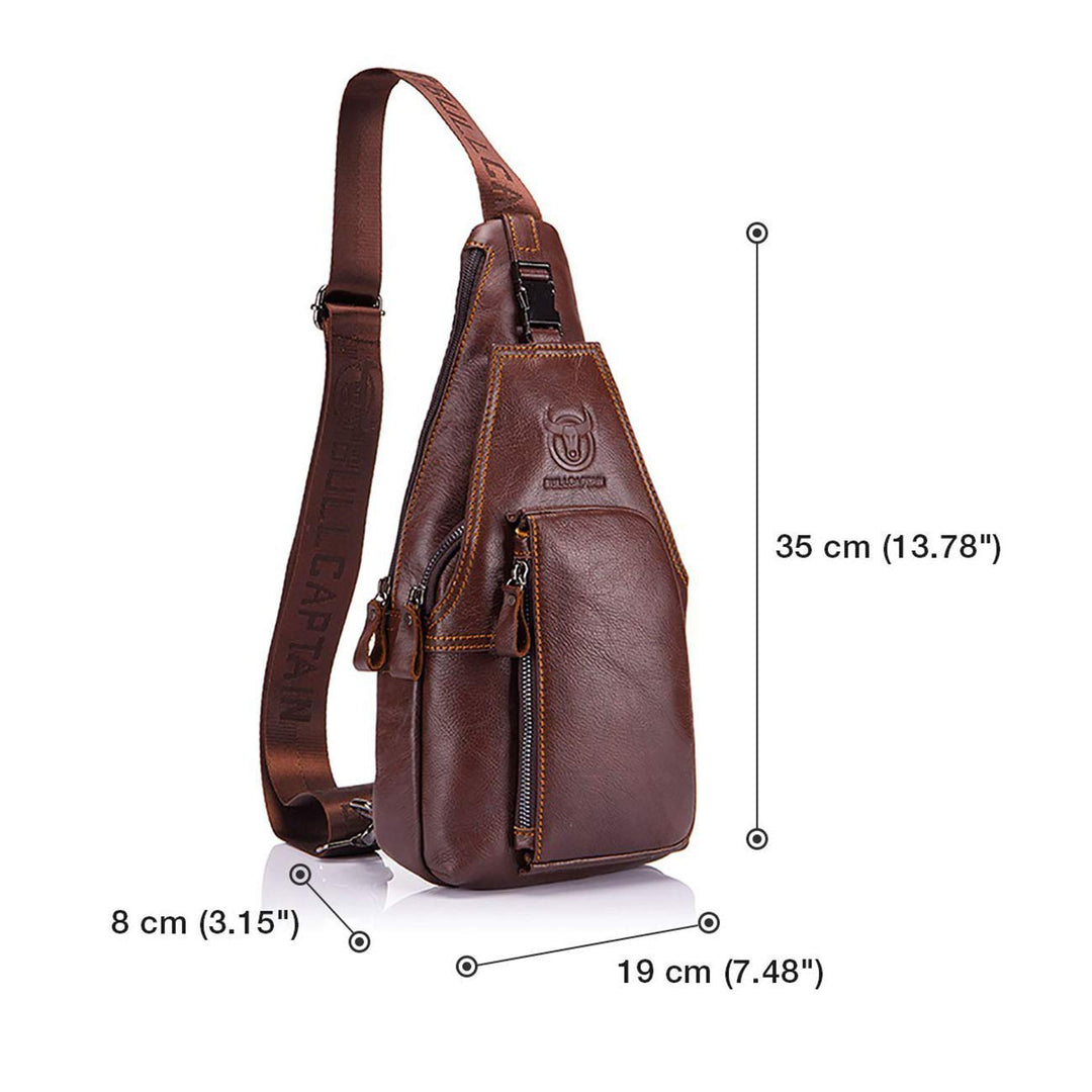 Leder Sling Bag Herren Rindleder Umhängetasche Retro Braun - Bild 3