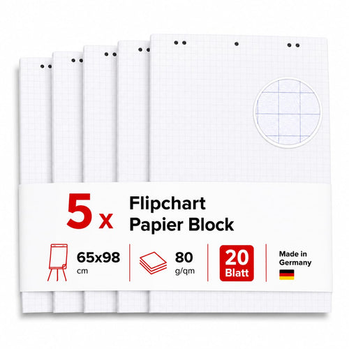 Flipchart Papier kariert 65x98 cm 5 Blöcke à 20 Blatt 80g/m²