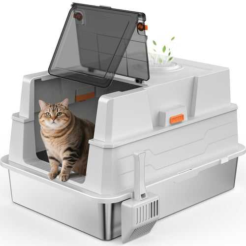 Katzenklo Edelstahl mit Deckel 71x51x42cm 3-in-1 für Grosskatzen