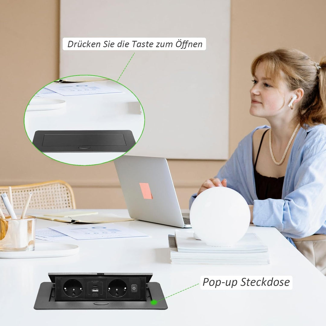 Versenkbare Tischsteckdose 2-fach USB-C PD20W + USB-A Schwarz - Bild 4