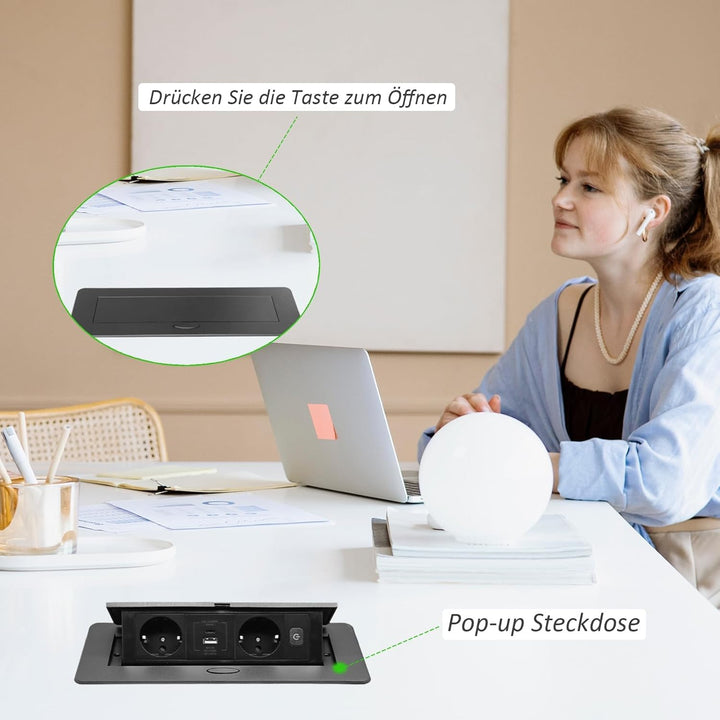 Versenkbare Tischsteckdose 2-fach USB-C PD20W + USB-A Schwarz - Bild 4