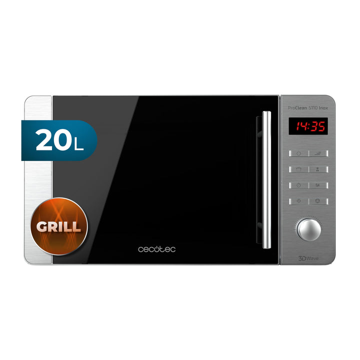 Mikrowelle mit Grill 20 L Edelstahl 700W/800W 8 Programme
