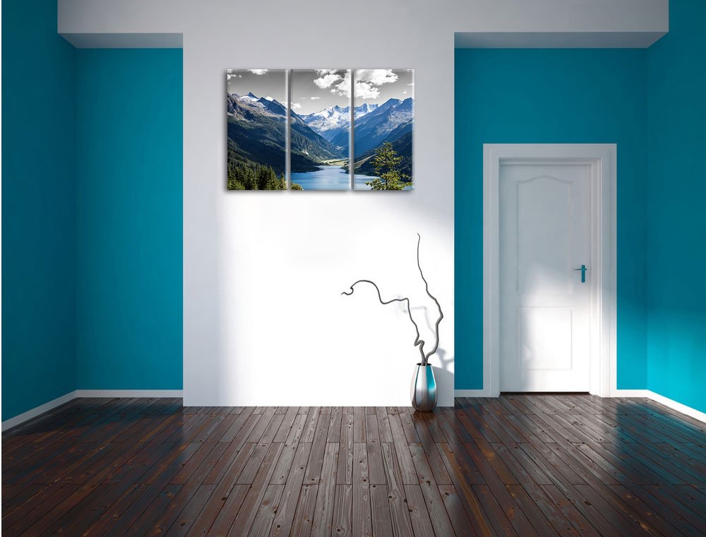 Leinwandbild 3-teilig Bergsee Natur 120x80 cm fertig gespannt - Bild 5