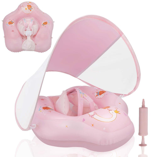 Baby Schwimmring aufblasbar mit Baldachin UPF50+ Sicherheitssitz 3-12 Monate