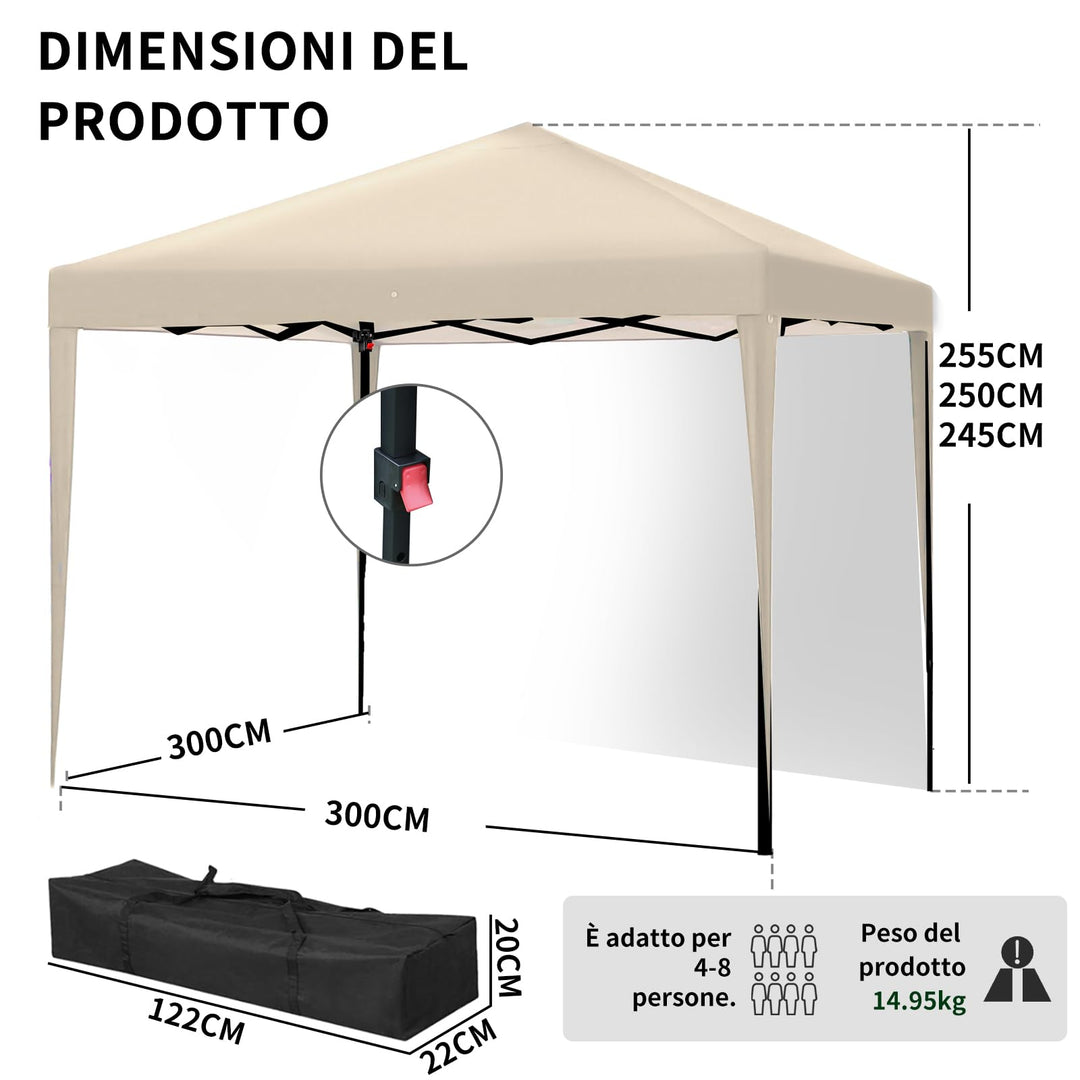 Faltpavillon 3x3m mit 4 Seitenwänden Stahl UV50+ höhenverstellbar - Bild 4