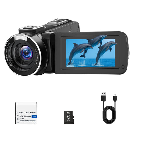 Camcorder 2.7K mit 48MP, 18x Zoom, LED-Licht und 32GB Karte