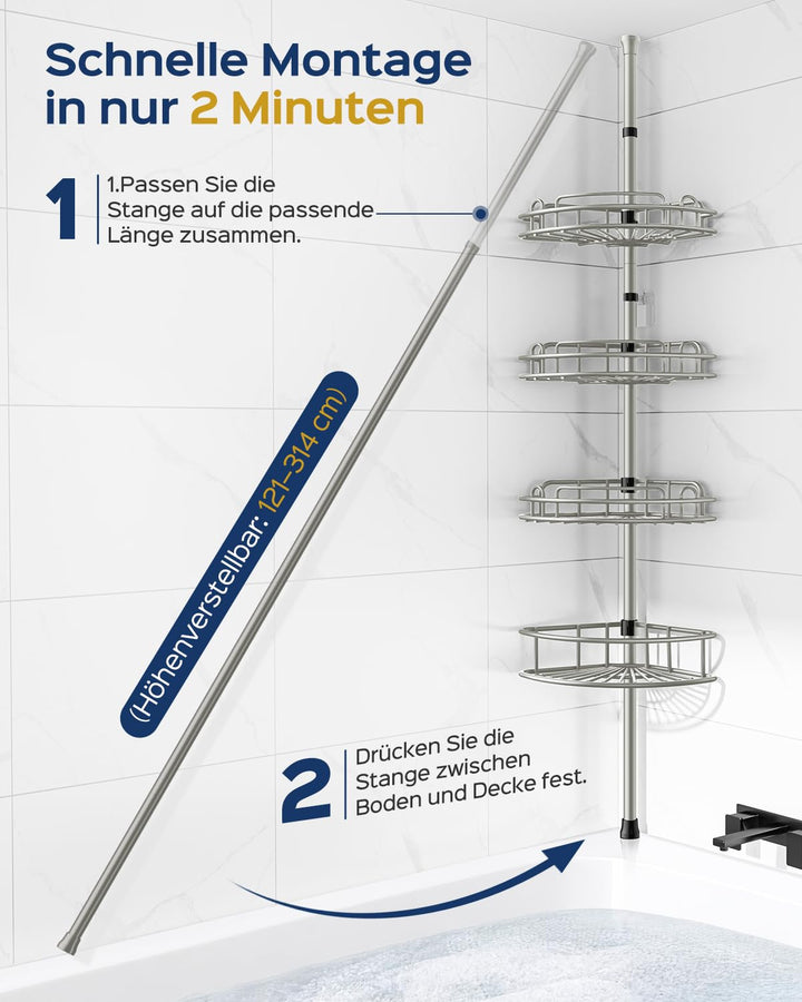 Duschablage Ecke Teleskop 4-stöckig ohne Bohren Metall Silber - Bild 3