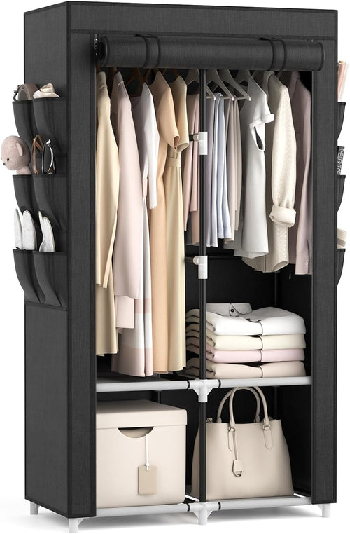 Stoffschrank mit Abdeckung 90x45x172 cm schwarz 2 Kleiderstangen