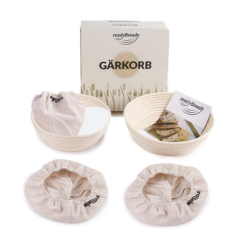 Gärkörbchen Set rund 22cm & 25cm Rattan mit Leinentuch zum Brotbacken