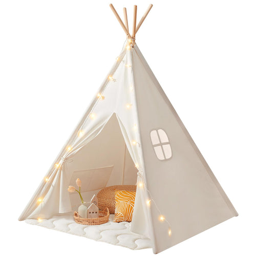Tipi Zelt Kinder 100% Baumwolle 122x168 cm mit Lichterkette