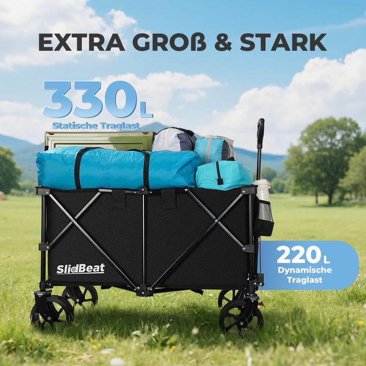 Bollerwagen faltbar XXL 220L 200kg mit Bremsen und Geländerädern - Bild 2