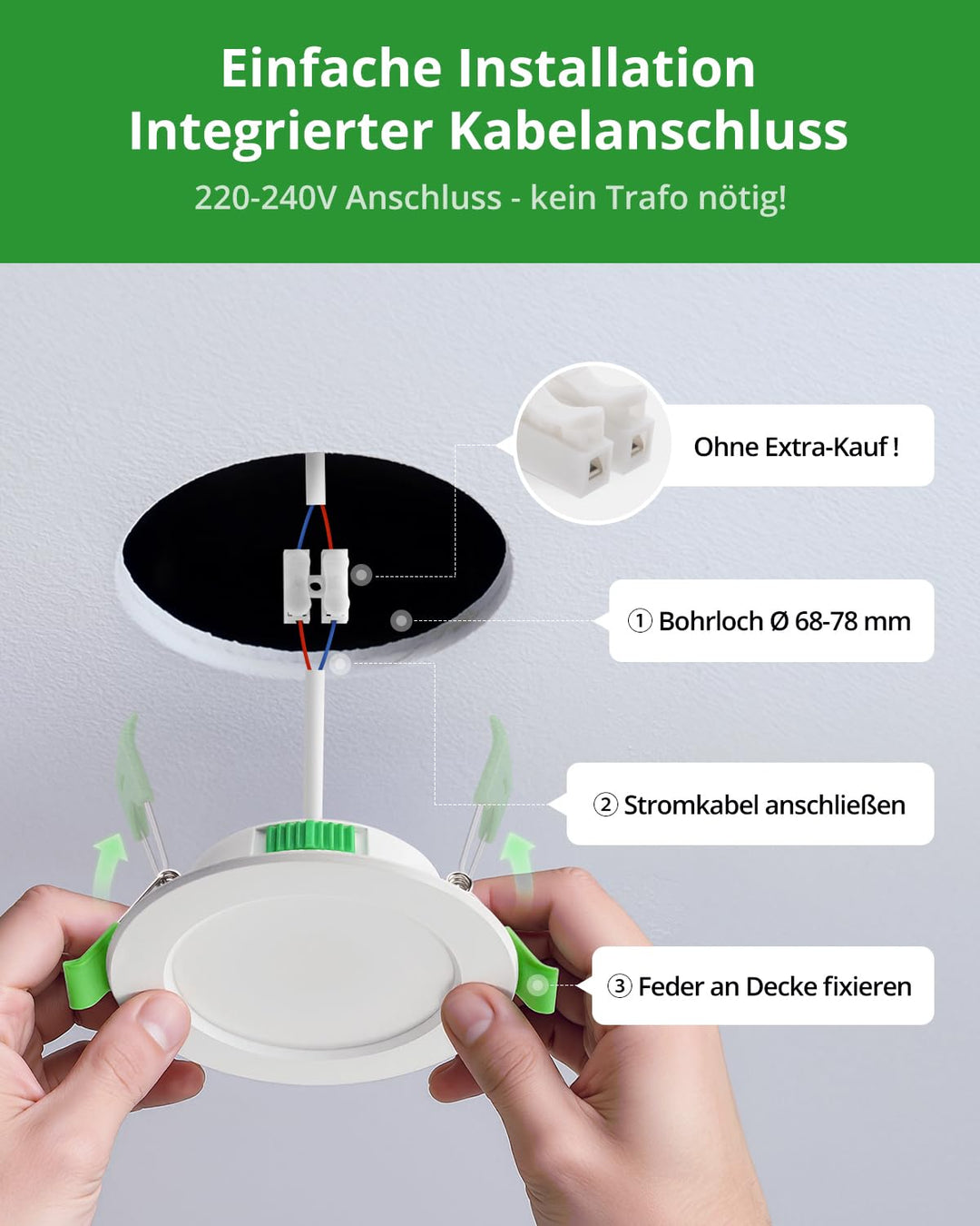 LED Einbaustrahler 20er Set IP44 3 Farbtemperaturen 68–80mm Lochmaß - Bild 6