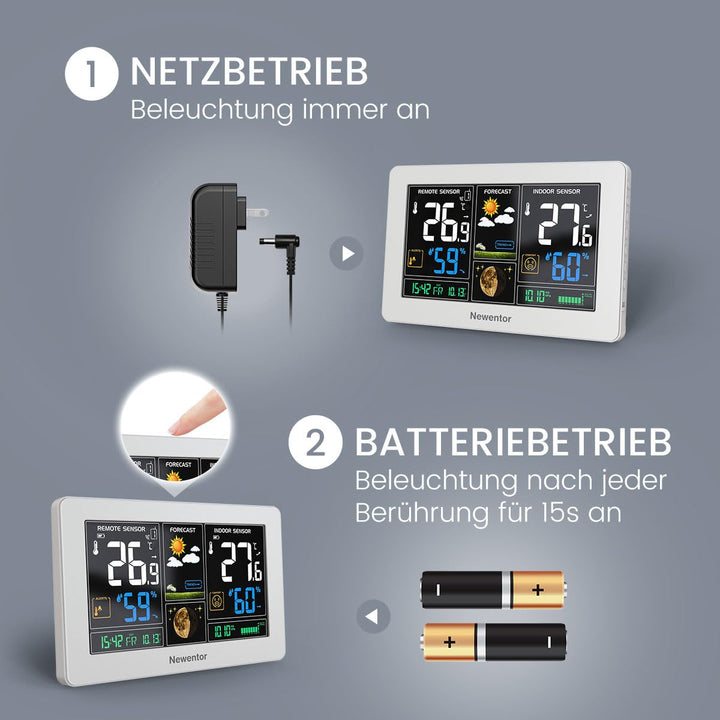 Wetterstation Funk mit Aussensensor Farbdisplay Innen Aussen - Bild 2