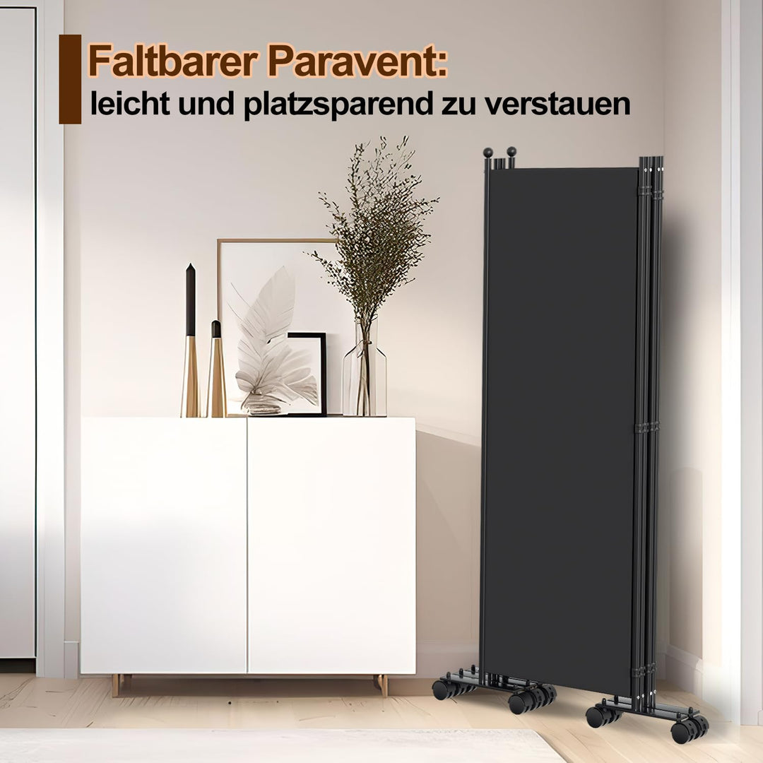 Paravent Raumteiler auf Rollen 5-teilig 284x181 cm Anthrazit faltbar - Bild 6