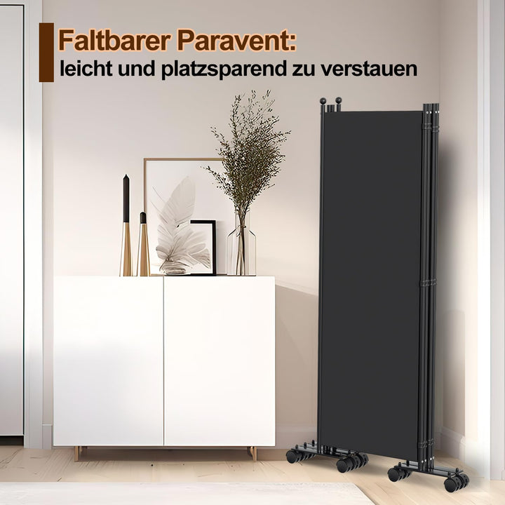Paravent Raumteiler auf Rollen 5-teilig 284x181 cm Anthrazit faltbar - Bild 6