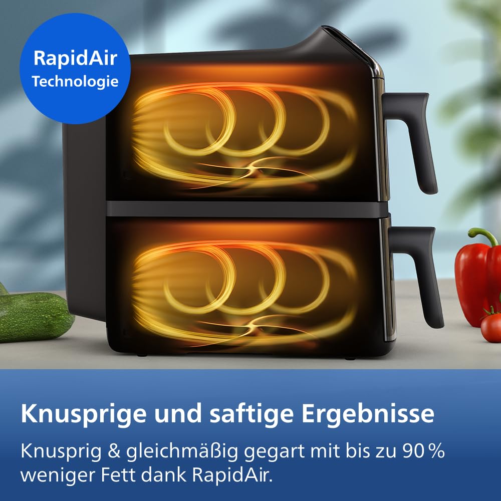 Heissluftfritteuse Doppelkorb 10 L mit 13 Garmethoden, stapelbar - Bild 7