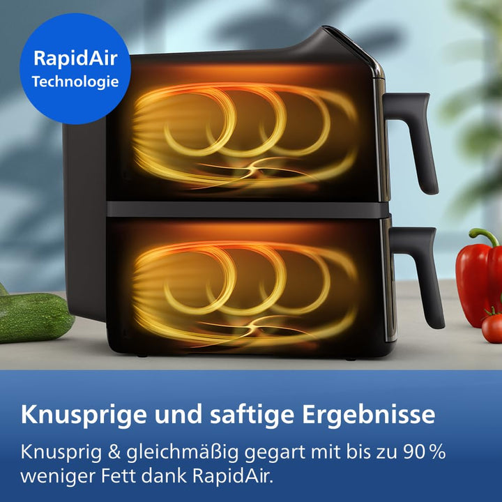 Heissluftfritteuse Doppelkorb 10 L mit 13 Garmethoden, stapelbar - Bild 7