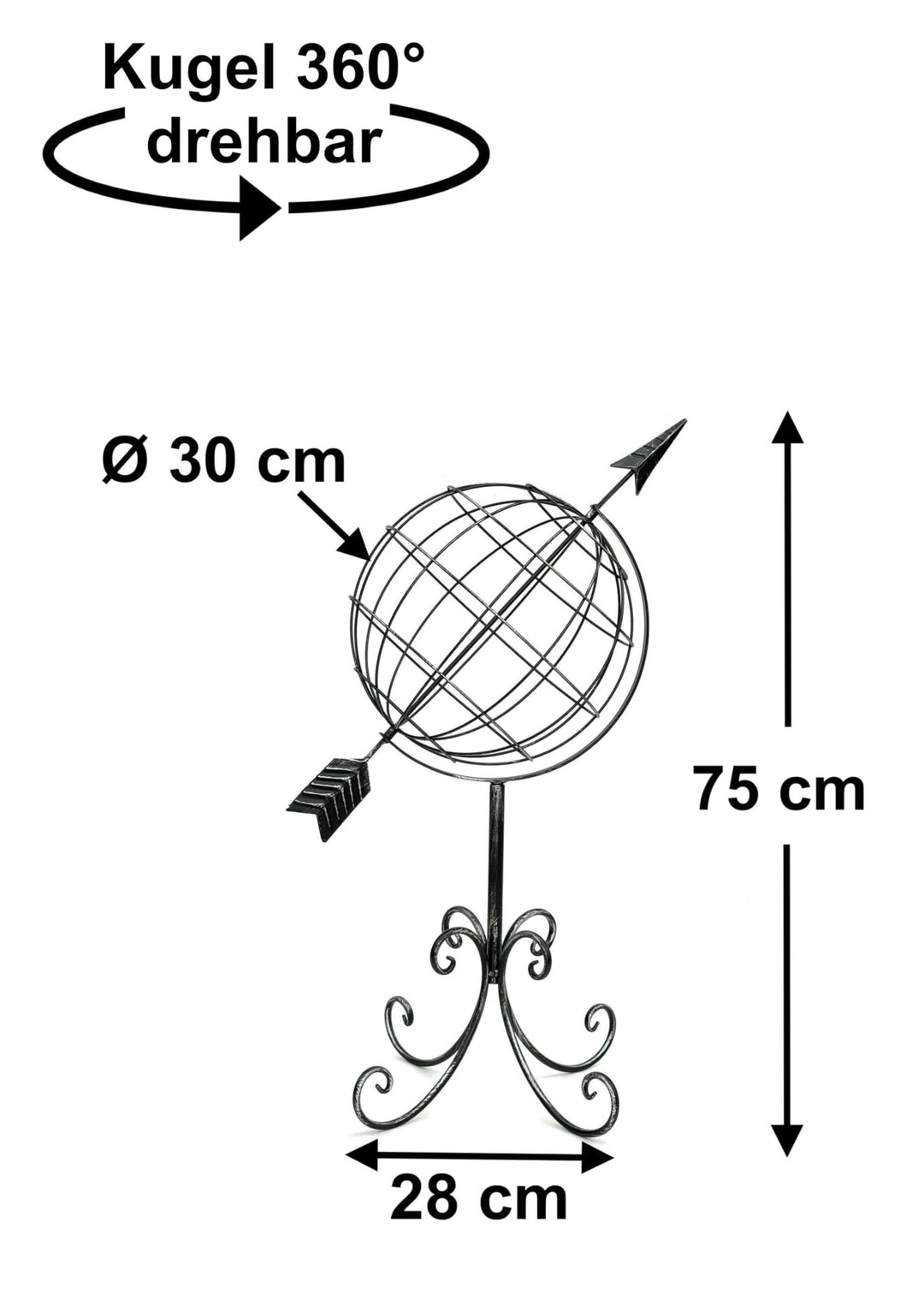 Sonnenuhr Garten Metall Globus Stehend 75 cm Silber Pulverbeschichtet - Bild 2